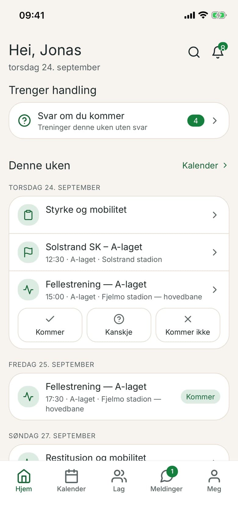 Sportio-appen for utøvere: dagens økt, oppmøte og statistikk